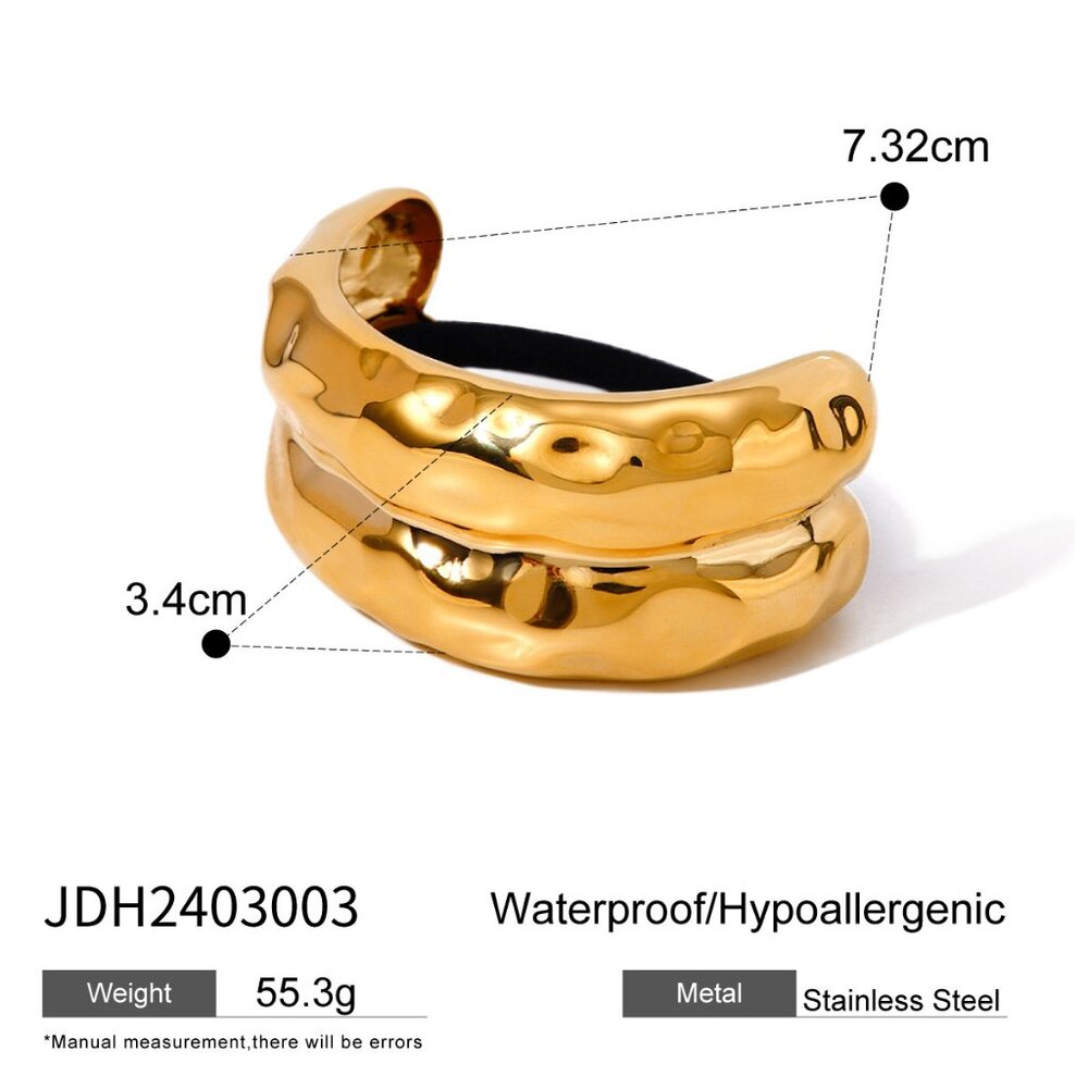 18K Gold Plated Double Arch Layer Hair Cuff Sculptural Statement Ponytail Tie - Picture 5 of 5
